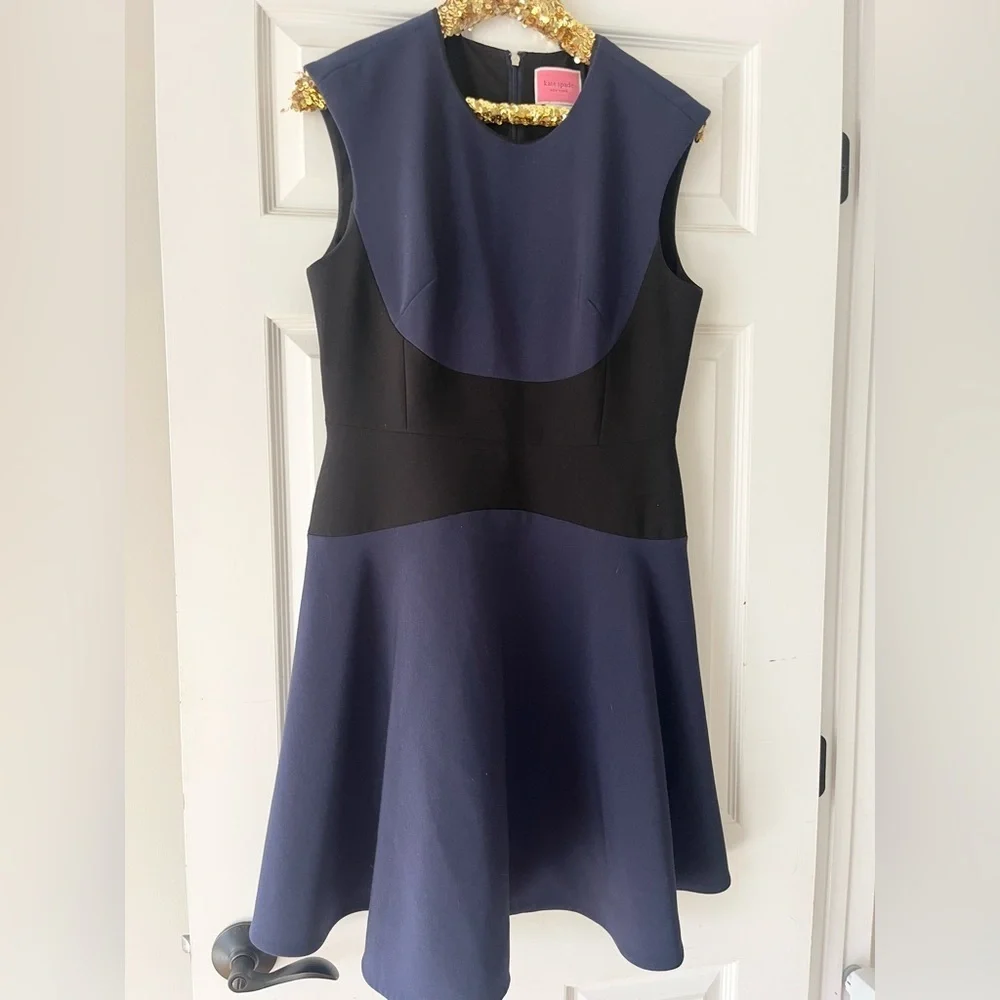 Kate Spade ♠️ Parisian Navy Black Color Block Crepe Dress